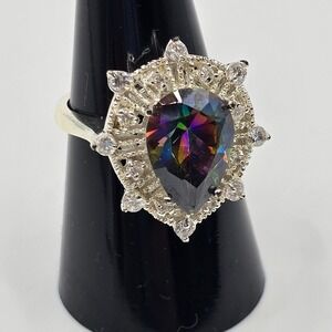 Multicolored and Clear Rhinestone Ring 925 Silver Plated Size 9 Women‎ Jewelry